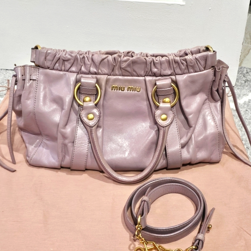 Miu Miu Old Rose Vitello Leather Gathered Tote